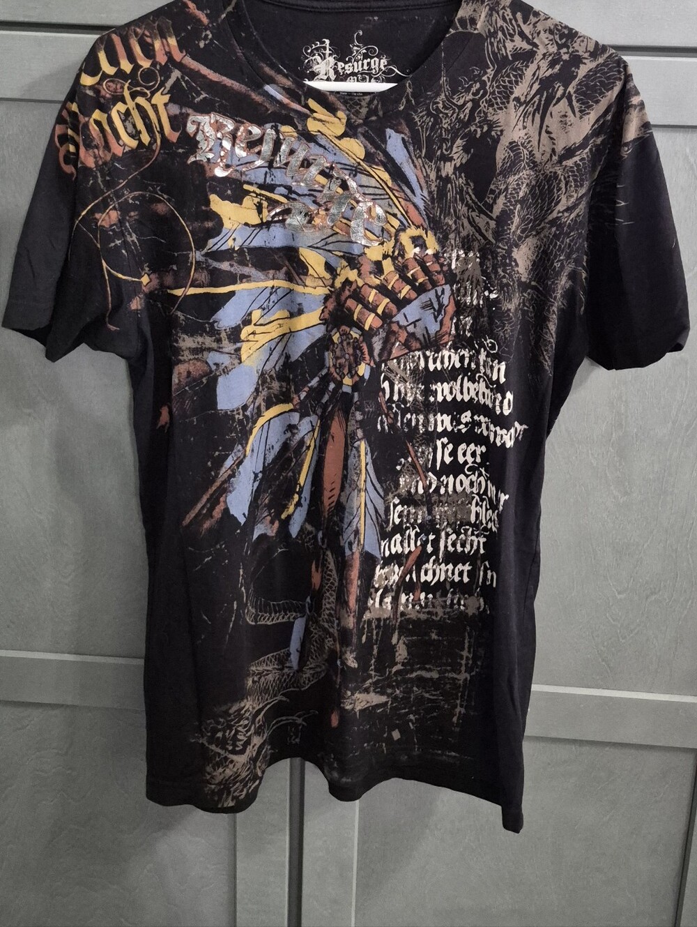 ResurgeBlack Graphic Short-Sleeve Tee with Native Feather Design